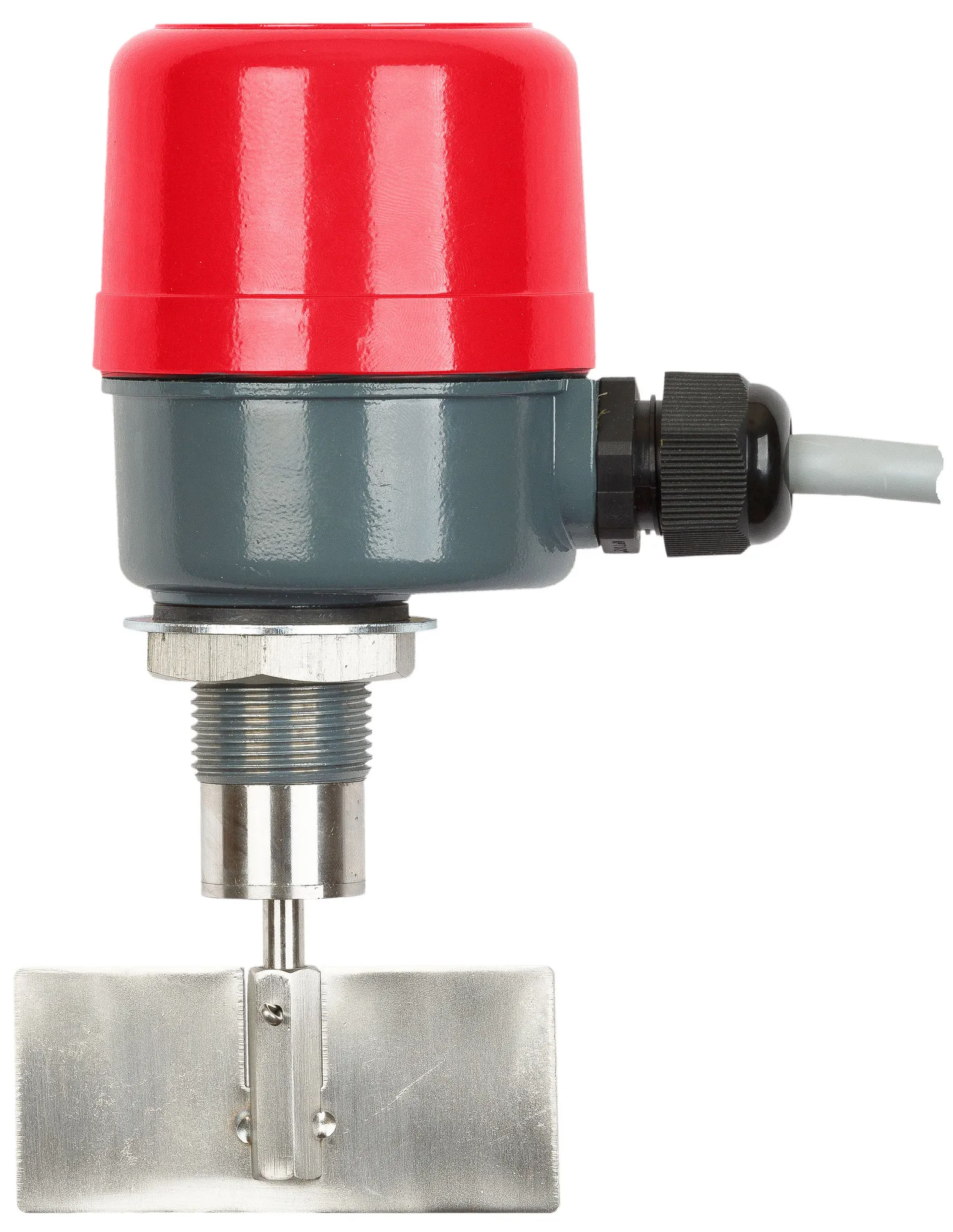 Механический ротационный датчик предельного уровня сыпучих материалов в алюм. корпусе, компактное исполнение, -30 +80 С, Рmax=0.8 bar, 220 VAC, IP65, прямоугольная лопасть 35х80 мм, нерж. сталь, скорость вращения 1 об/мин, соединение- резьба 3/4", контрга