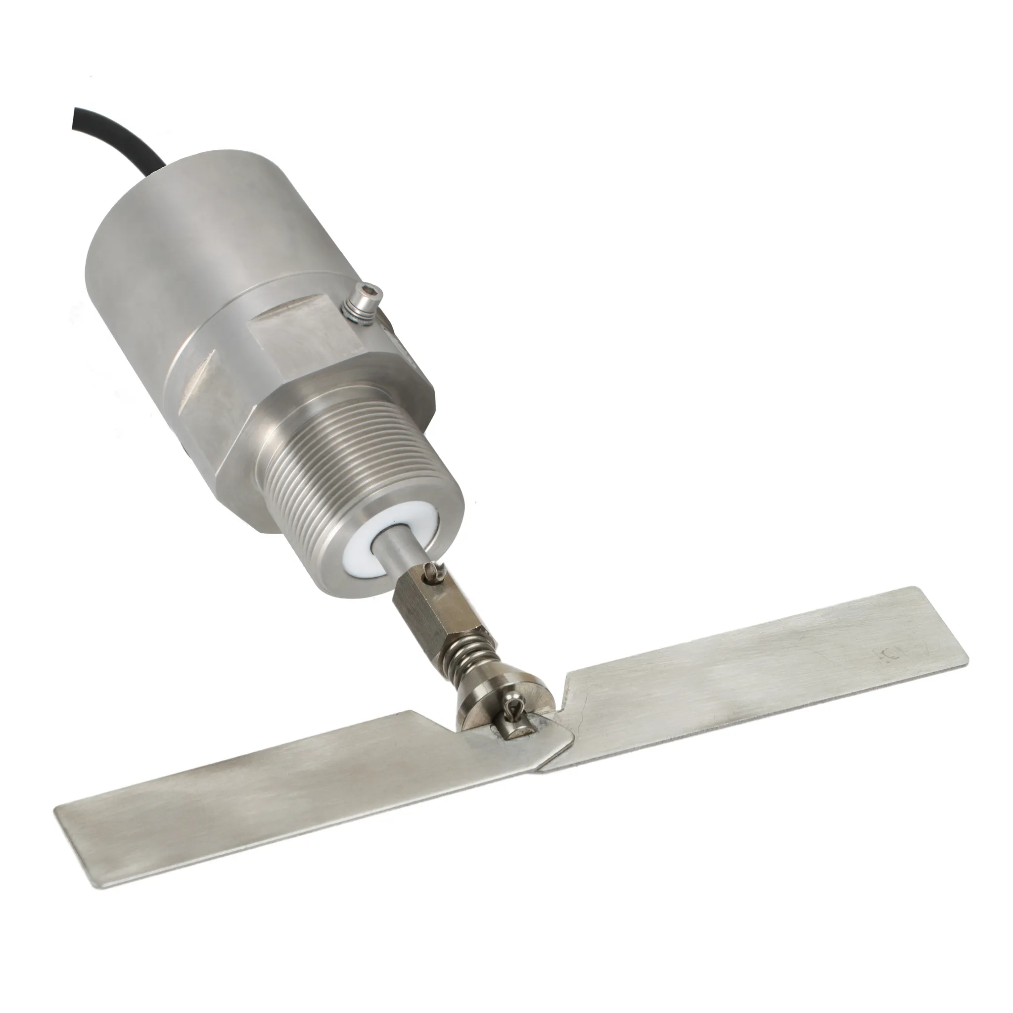 Механический ротационный датчик предельного уровня сыпучих материалов в корпусе из нерж. стали, -50 +80 С, Рmax=10 bar, 24 VDC, IP66, вибростойкость до 29g, лопасть складная двусторонняя 28х200 мм, нерж. сталь, скорость вращения 15 об/мин, соединение- рез