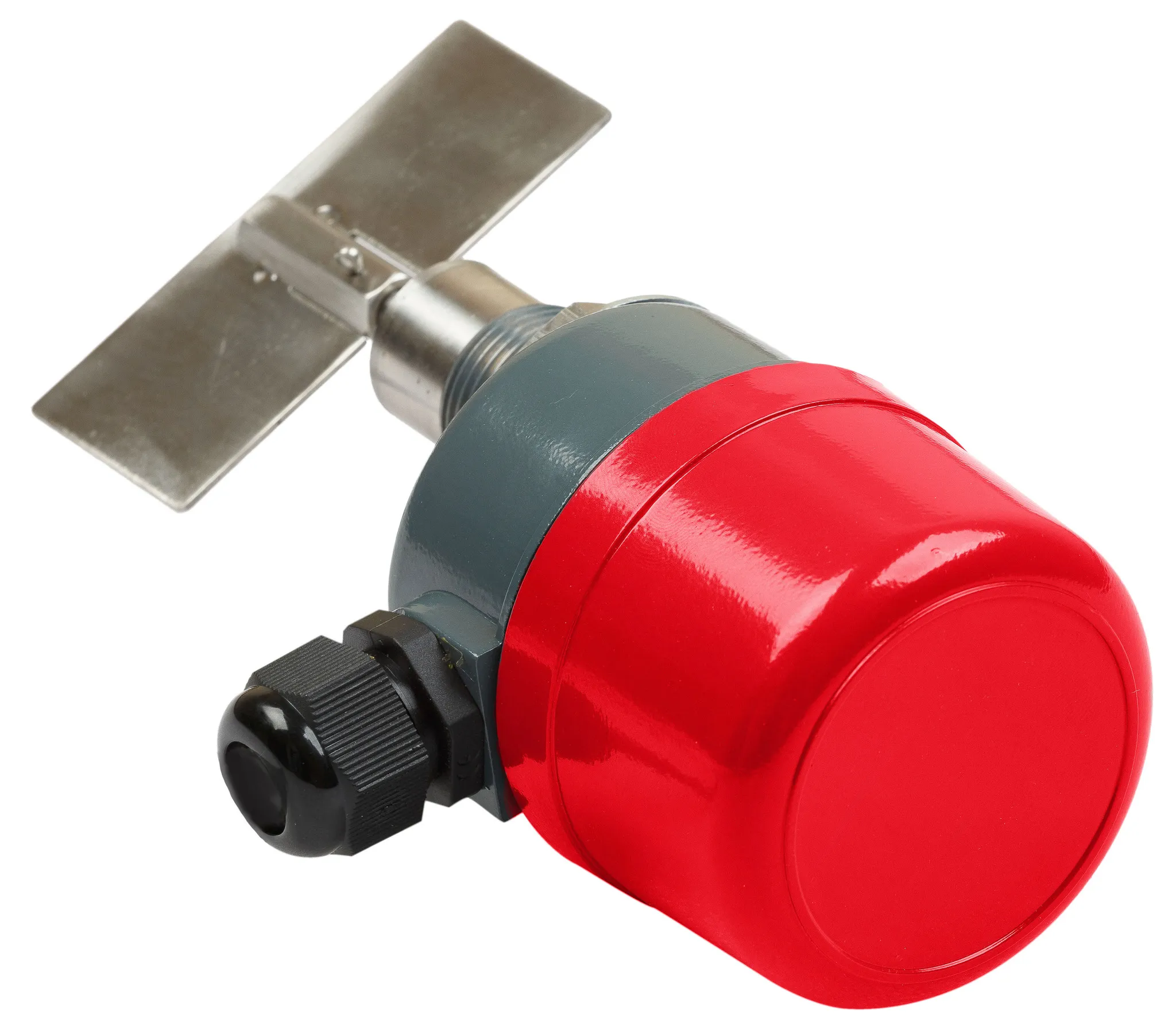 Механический ротационный датчик предельного уровня сыпучих материалов в алюм. корпусе, компактное исполнение, -30 +80 С, Рmax=0.8 bar, 220 VAC, IP65, прямоугольная лопасть 35х80 мм, нерж. сталь, скорость вращения 1 об/мин, соединение- резьба 3/4", контрга