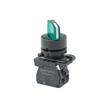 Переключатель  на 3 положения с фиксацией и подсветкой,  зеленый, 1NO, 220V AC/DC, IP65, пластик