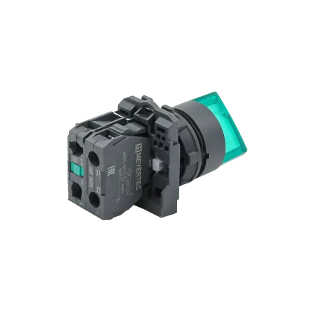 Переключатель  на 3 положения с фиксацией и подсветкой,  зеленый, 1NO, 220V AC/DC, IP65, пластик