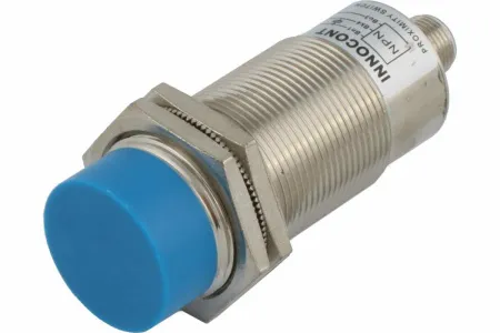 INNOCONT Индуктивный датчик, M30x1,5, L=78 мм, неэкранированный, зона срабатывания 15 мм, -25 +60 С, 12…24 VDC, IP67, выход: NPN NO, макс. ток 200 мА, разъем M12 SLI-30N15C