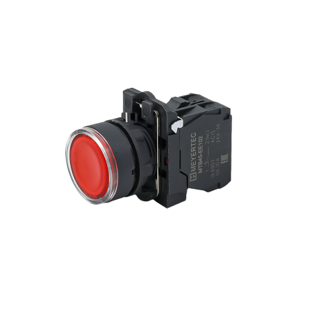Кнопка красная с подсветкой, 1NС, 220V AC/DC, IP65, пластик