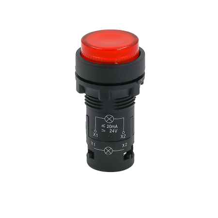 Кнопка красная выступающая с подсветкой, 1NС, 24V AC/DC, IP54, пластик